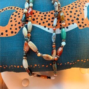 Vintage Polished Agate Beggars Beads Multicolor Beaded Necklace very long
